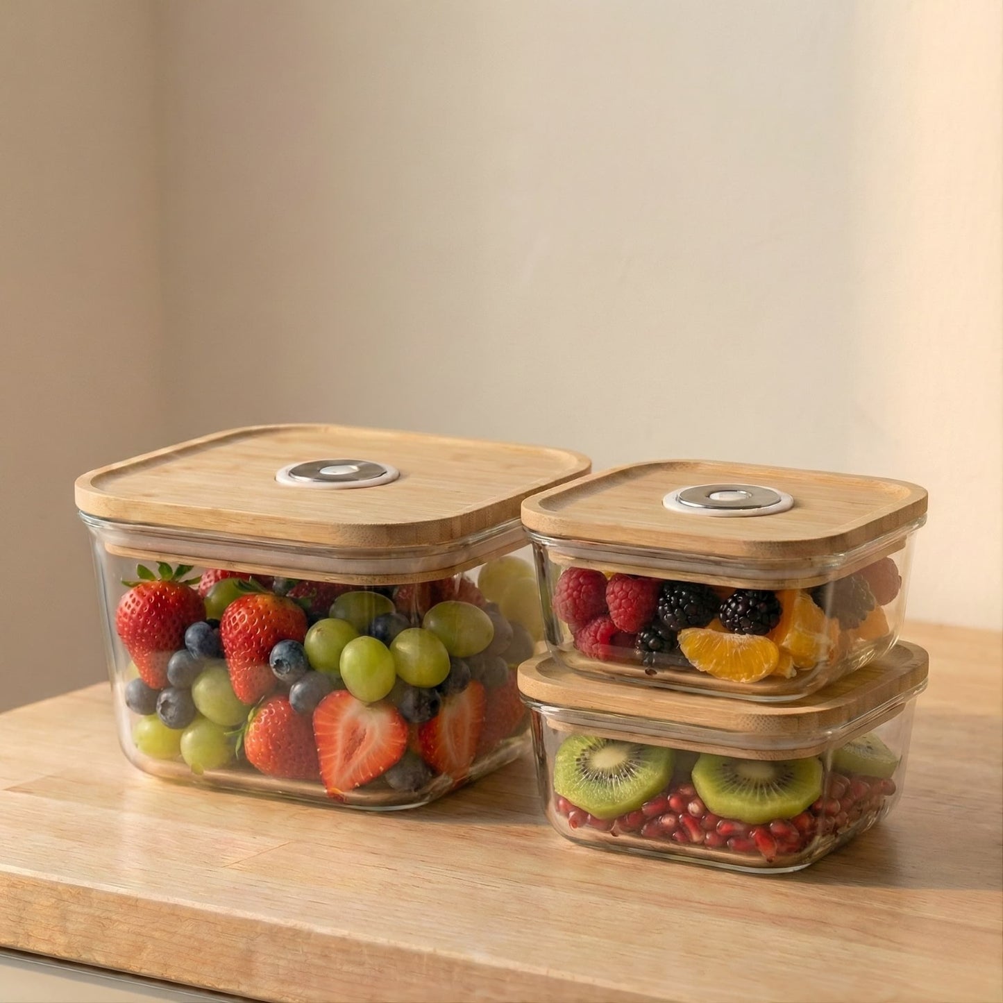 Stackable Glass Storage Containers - Set of 3